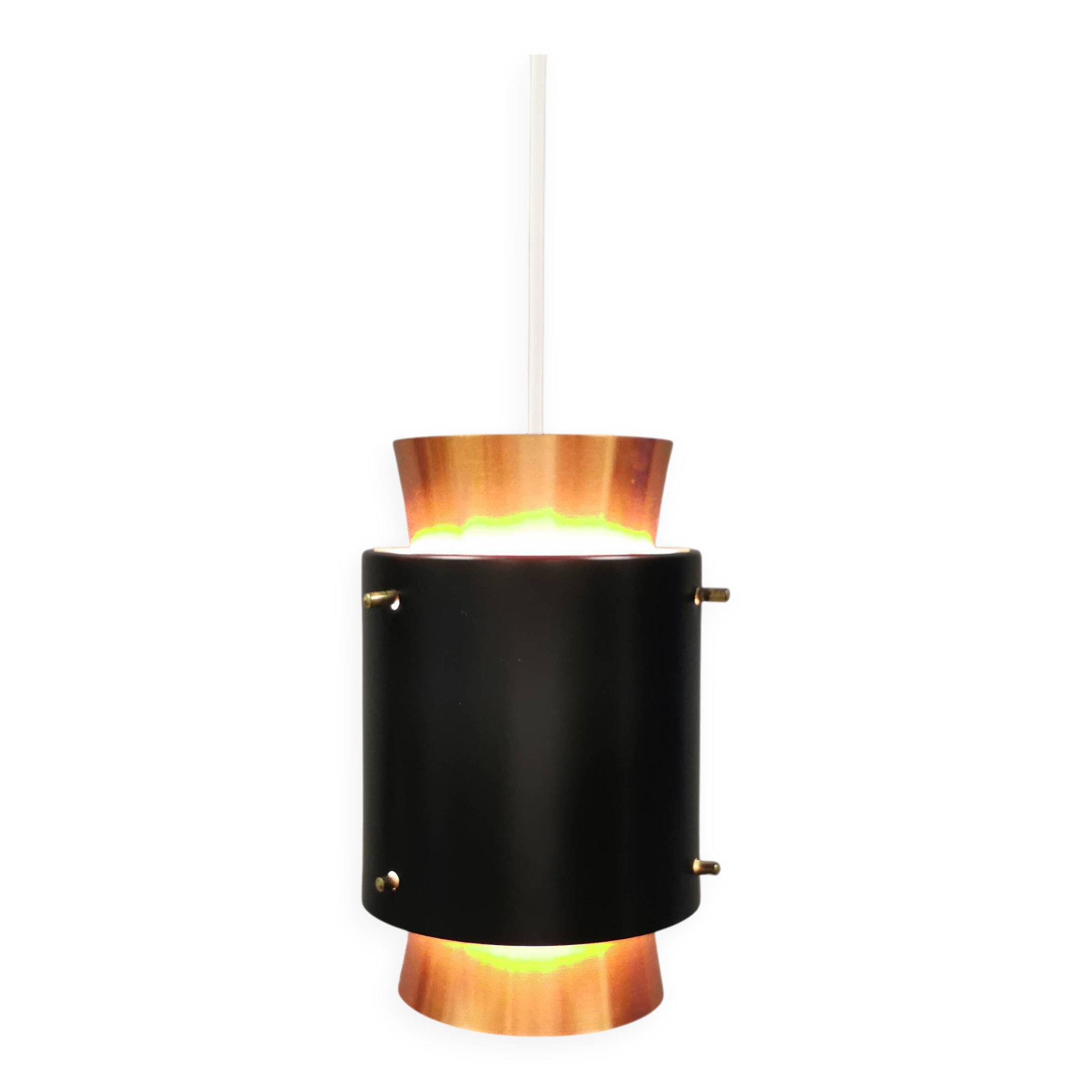 Small Danish hanging lamp from the 1980s in copper colour and black