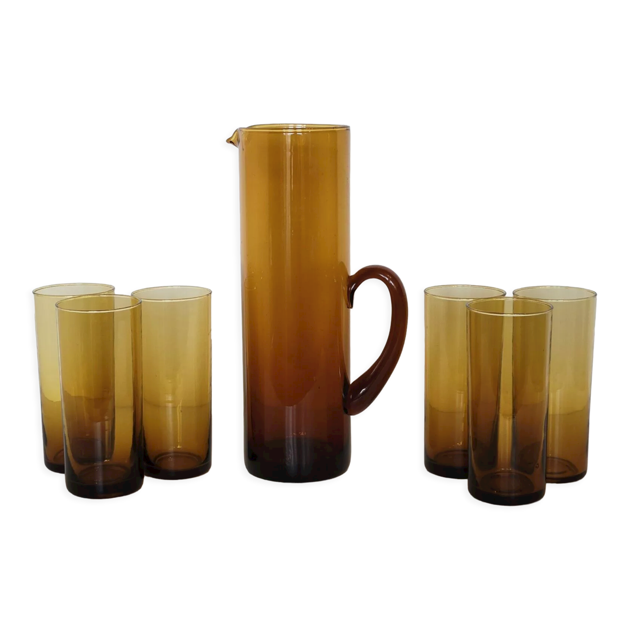 Vintage orangeade service in amber blown glass decanter & 6 glasses