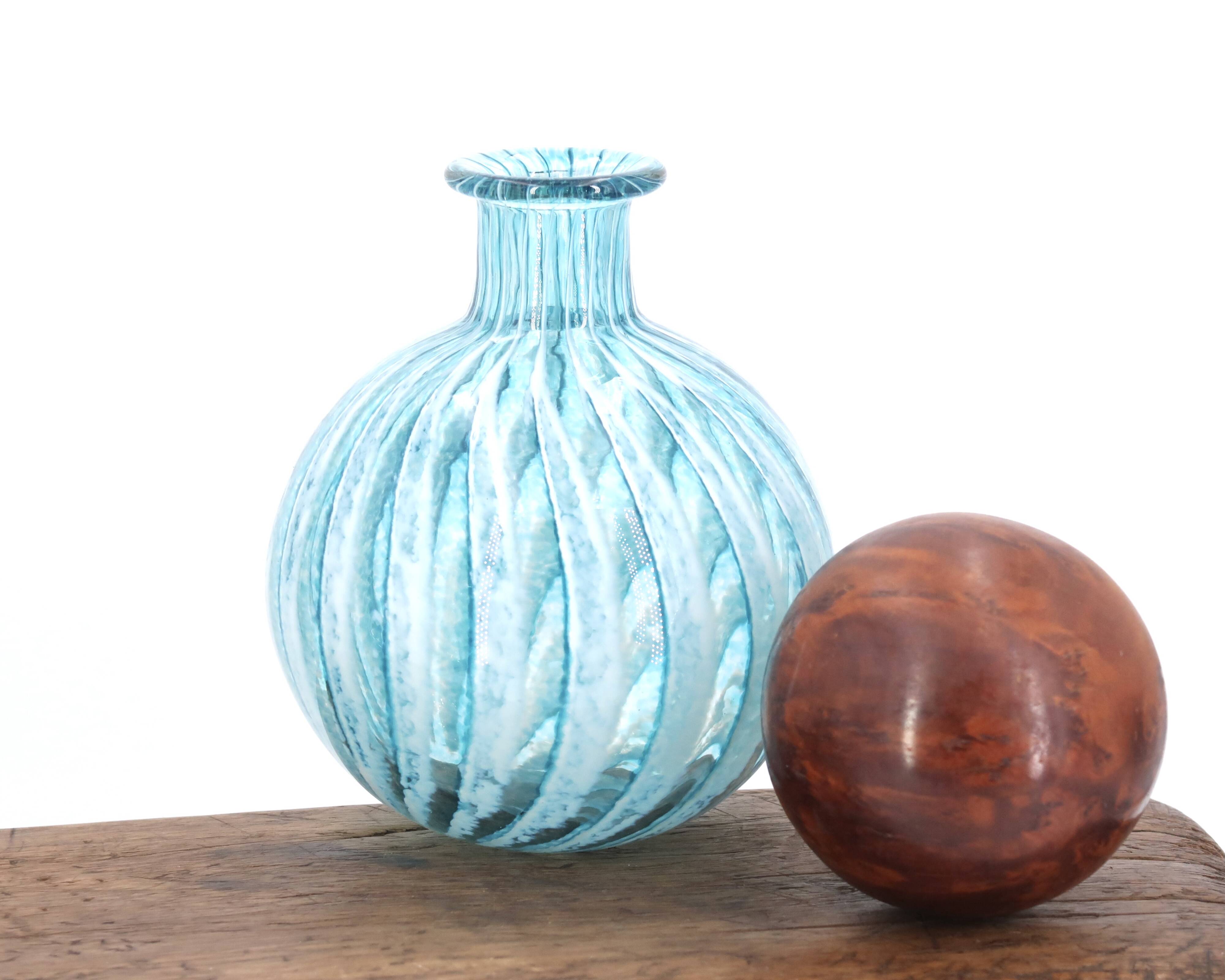 Phoenician Malta light blue glass striped vase, 90s