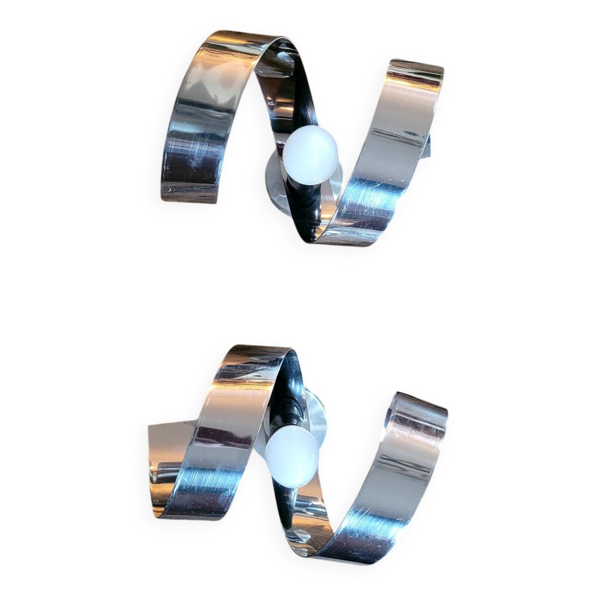 Pair of 70s chrome metal wall lights
