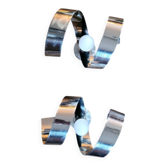 Pair of 70s chrome metal wall lights