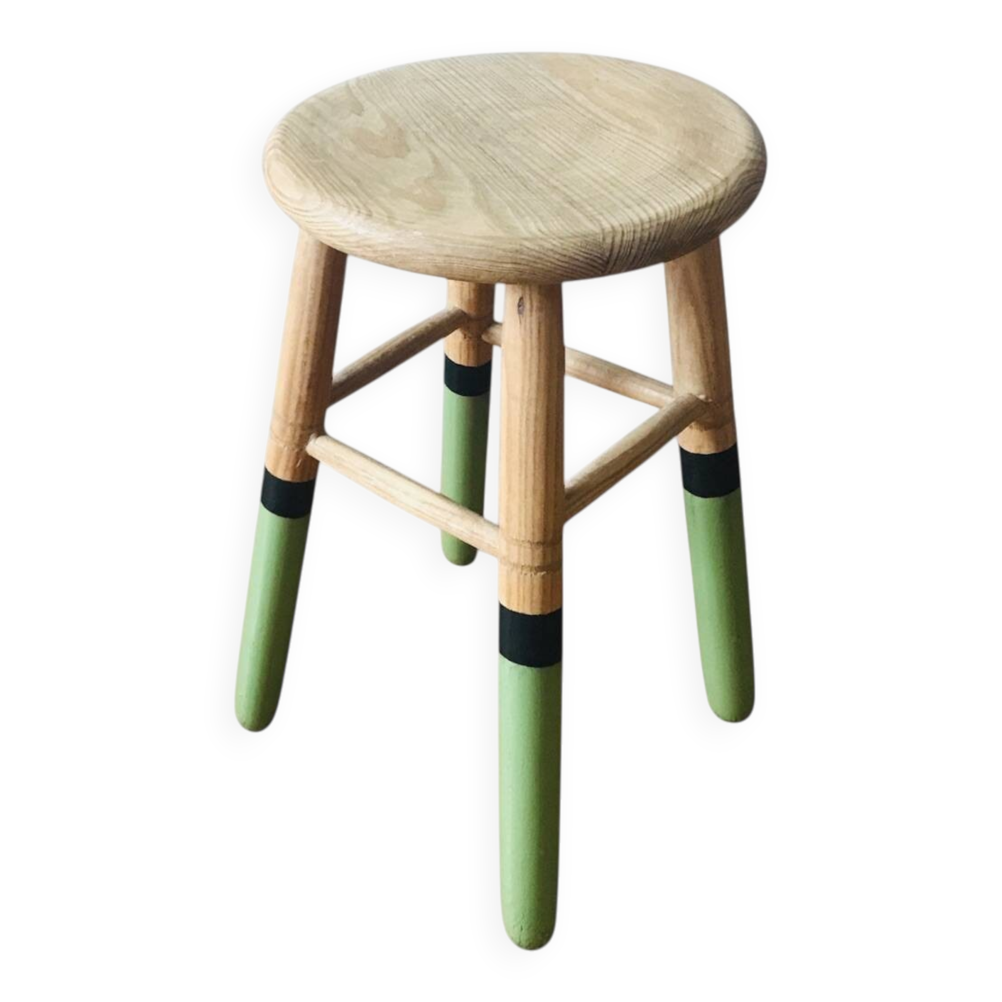 Tabouret bois massif pieds verts et noirs