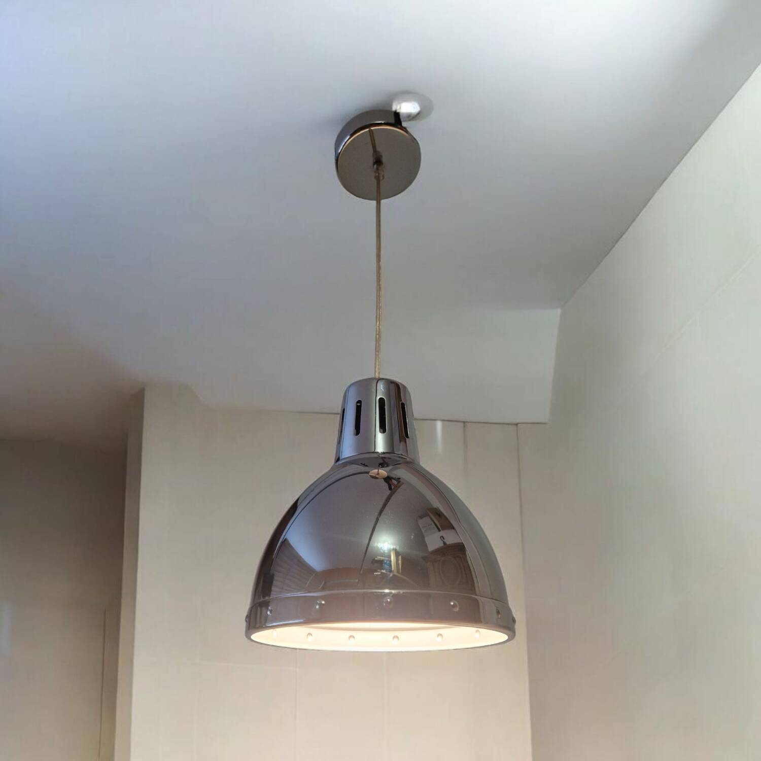 Vintage industrial pendant light - Polished chrome metal