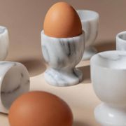 Vintage Marble Egg Cups Set of 6 in Grey and White Marble – Handcarved, Mid-Century Italy Tableware