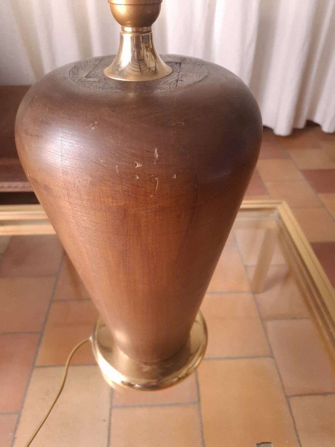 80s wood and brass lamp base