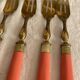 Set of 12 coral and gold dessert forks