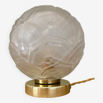 Lampe à poser globe vintage art déco en verre dépoli