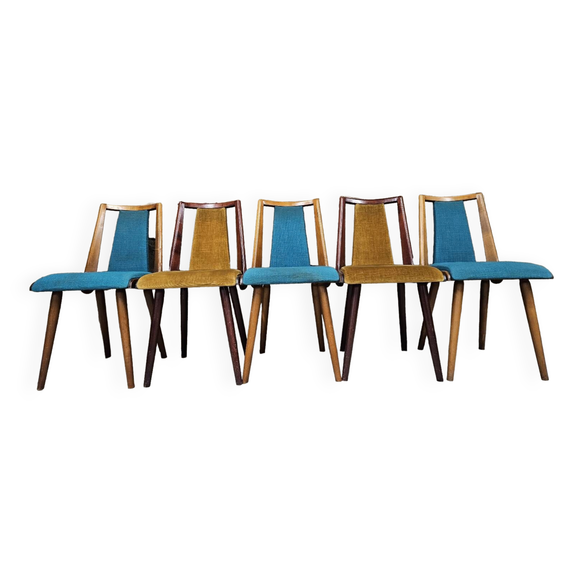 Set of 5 vintage spindle foot bistro chairs 1960"