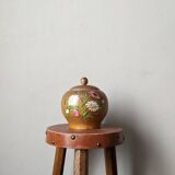 Bonbonnière en bois tourné décor floral peint à la main