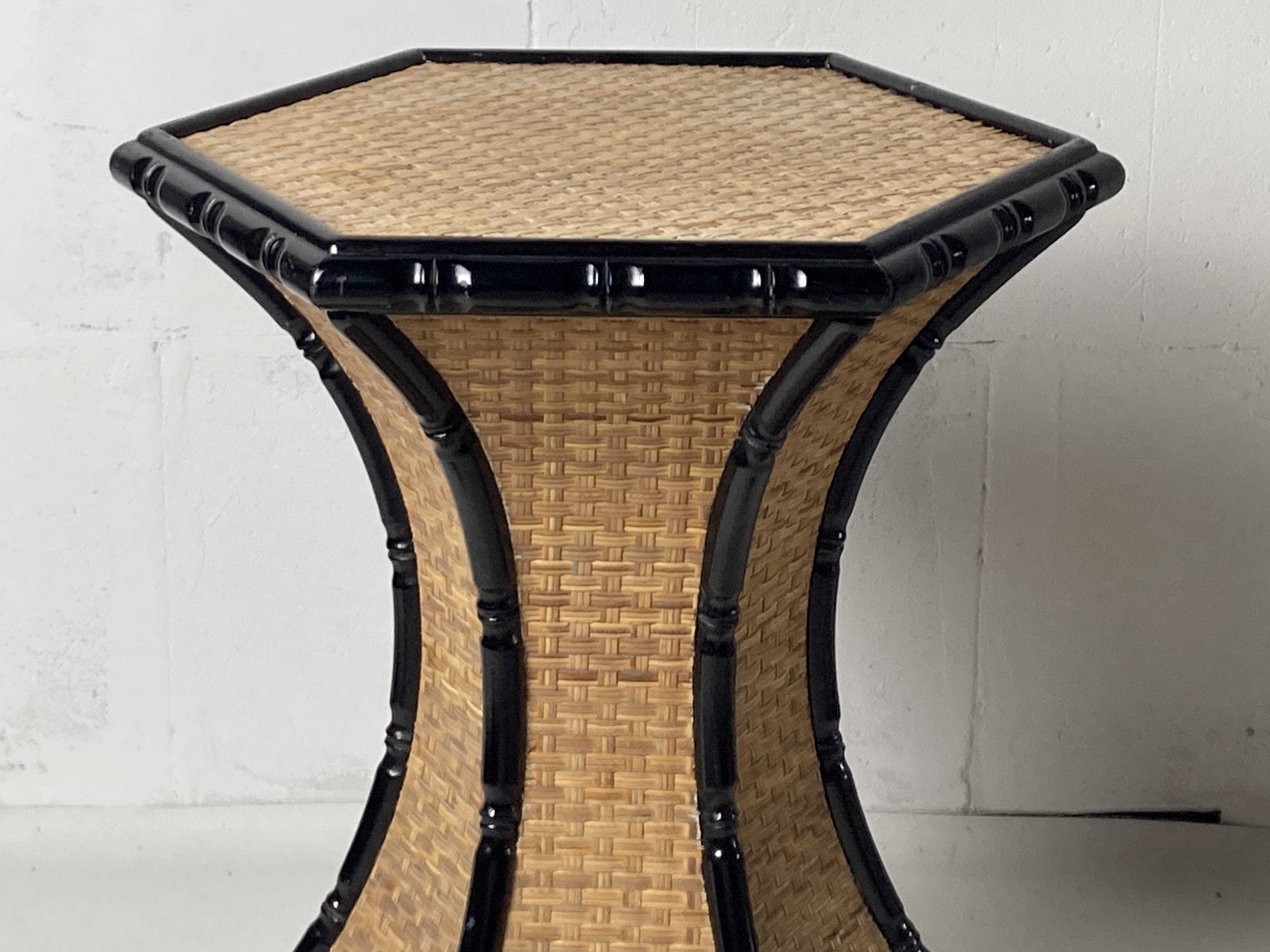 Coastal palm regency rattan bamboo side table or dining table base, France, 1970s
