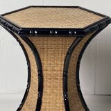 Coastal palm regency rattan bamboo side table or dining table base, France, 1970s