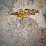 Pendant light, chandelier, rattan flower petals and vintage globe