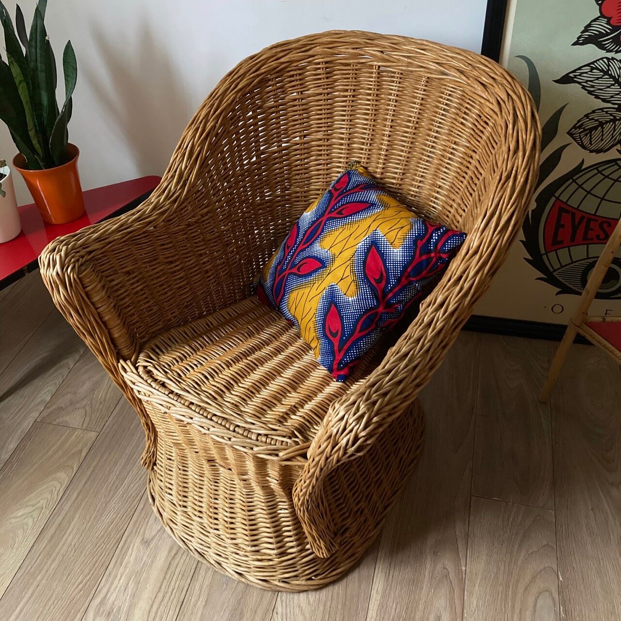 Braided wicker armchair