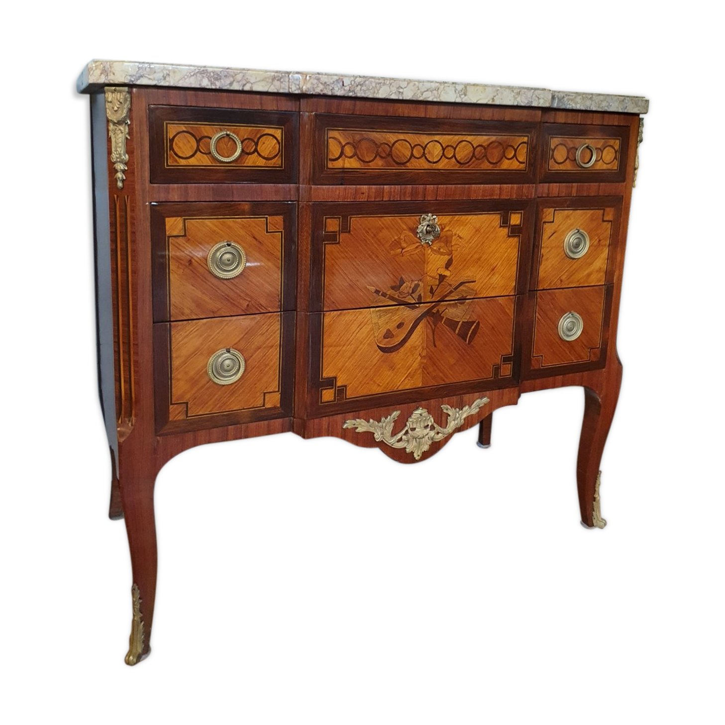 Louis XV, Louis XVI transition chest of drawers - marquetry - 19th century - rosewood