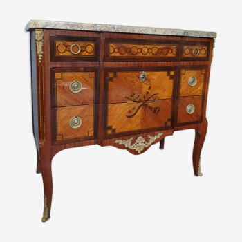 Louis XV, Louis XVI transition chest of drawers - marquetry - 19th century - rosewood