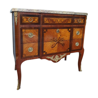 Louis XV, Louis XVI transition chest of drawers - marquetry - 19th century - rosewood