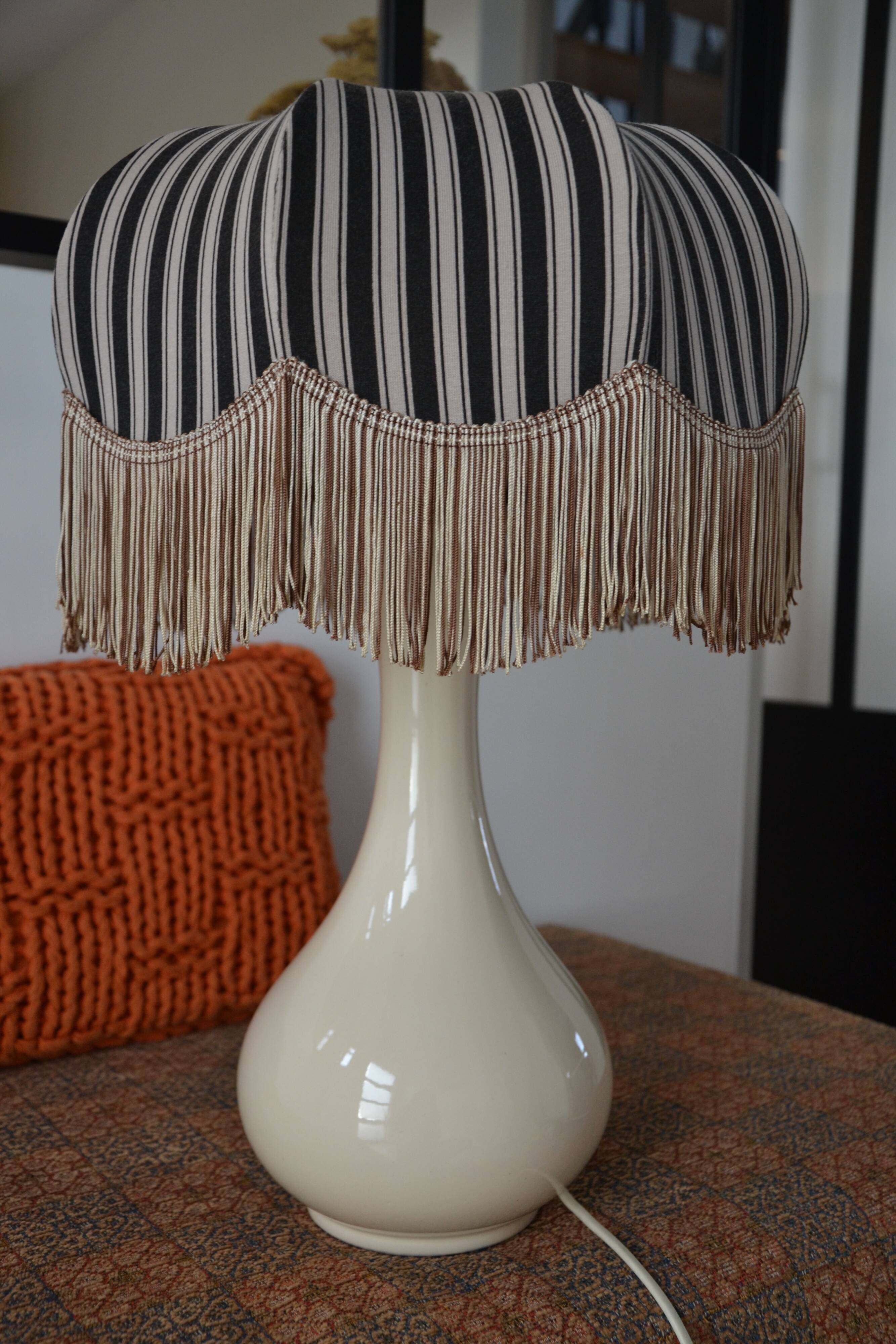 Antique ceramic lamp, L&C creation, lampshade refurbished