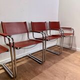 4 fauteuils S34 style Marc Stam en cuir cognac et tubulaire