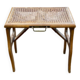 Solid wood folding stool with caned seat