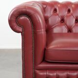 English cowhide Chesterfield 2.5-seater sofa in a stunning red colour