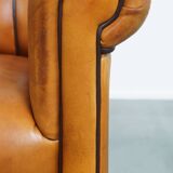 Sheepskin Leather Armchair and Dark Brown Piping
