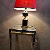 Lampe deluxe 1970 , dans le gout de p barbier , abat jour liseret or sur font rouge 44x30