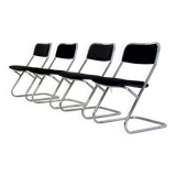 Set of 4 vintage tubular frame dining chairs in black velvet