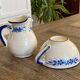 Handcrafted ceramic pitcher and bowl signed – blue decor – vintage tableware