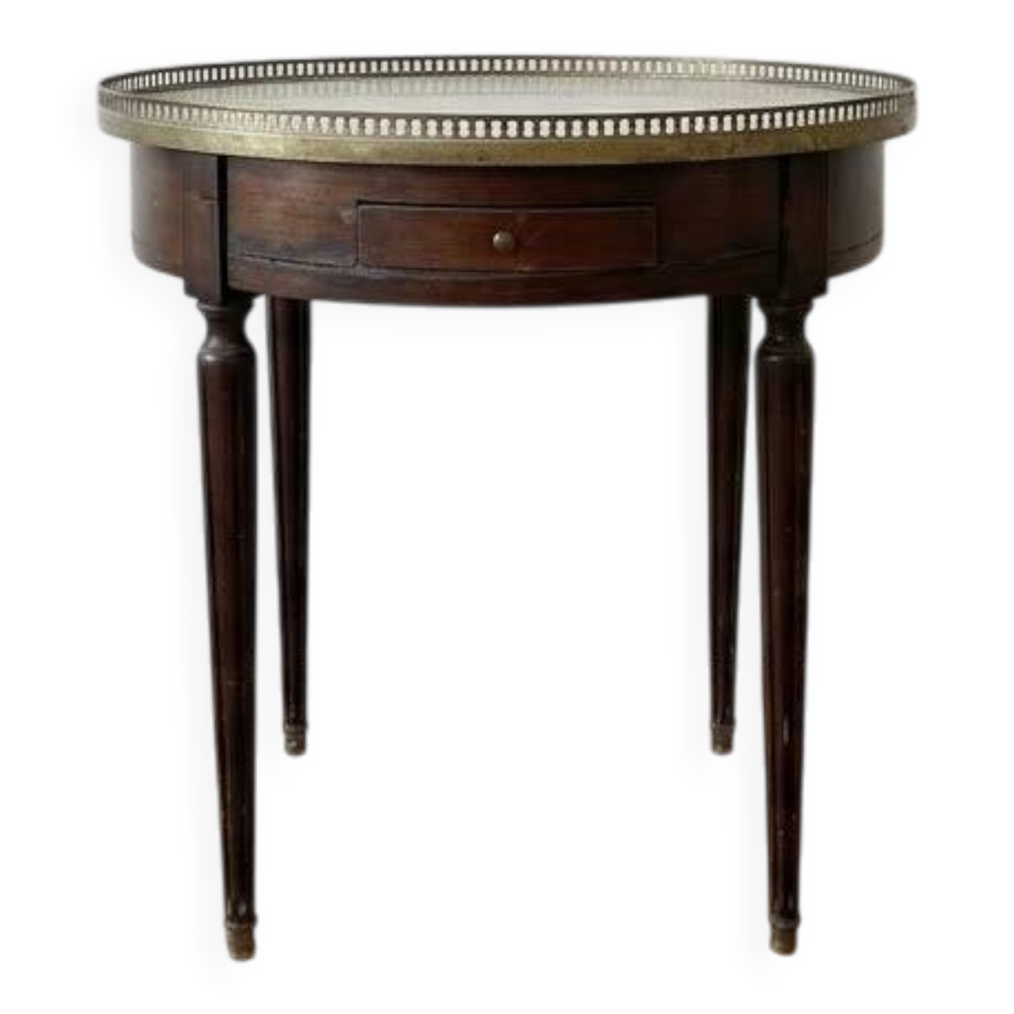 Empire round side table in wood and marble with brass gallery