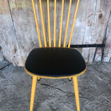 Baumann western style chair in yellow wood + vintage black skai seat