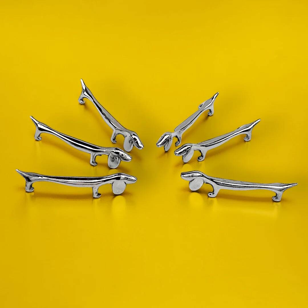 Vintage silver-plated dachshund knife rests – set of 6 – retro table decoration