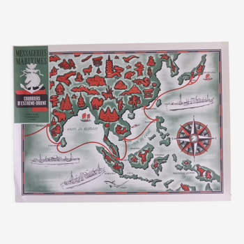 Poster maritime mail map asia 1950