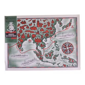 Affiche carte messagerie maritimes asie 1950