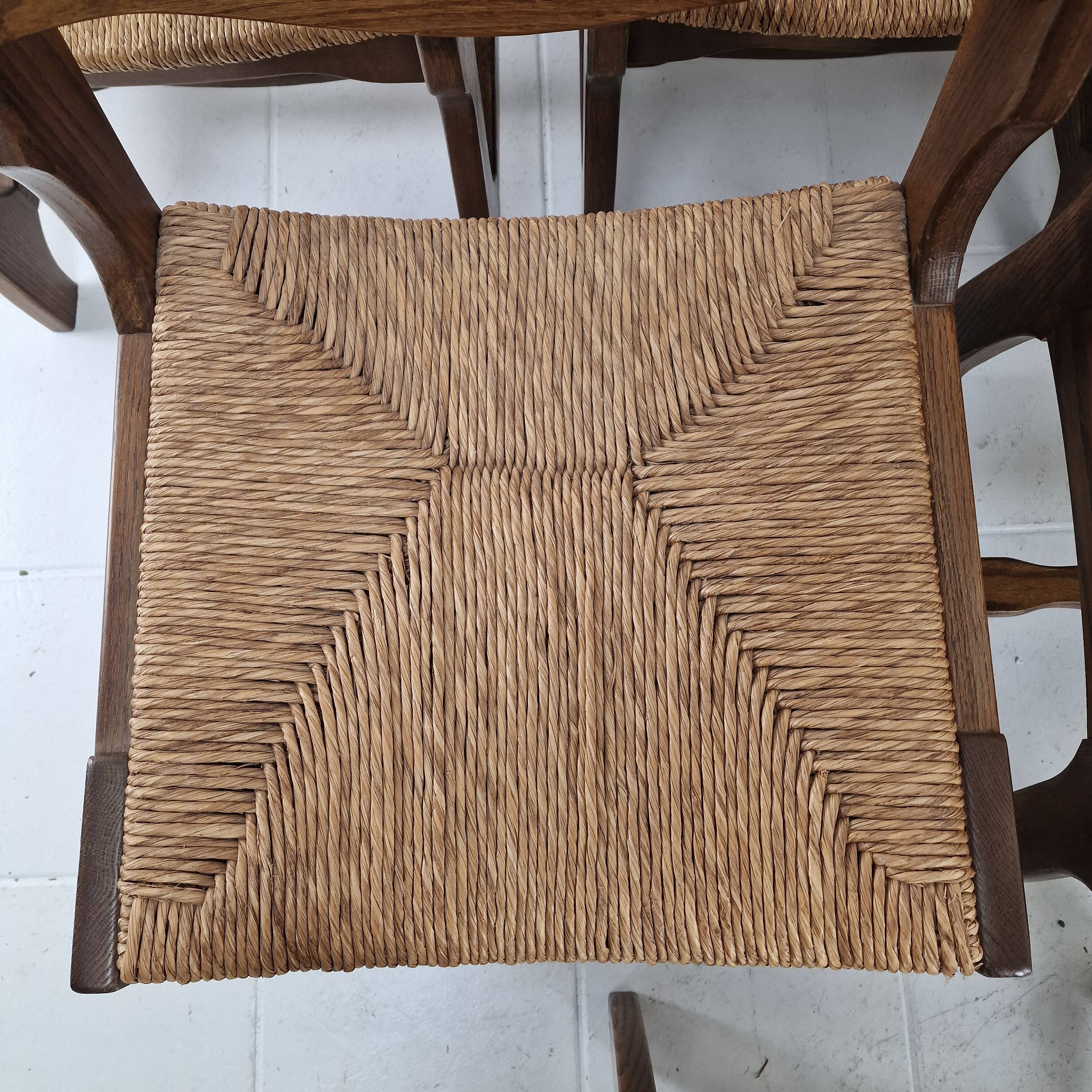 MidCentury Brutalist Oak "Razor Blade" Dining Chairs, Set of 6, France 60's