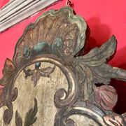18th Century Rococo Venetian Polychrome and Mecca Lacquered Wooden Wall Sconces with Iron Arms, Set of 2