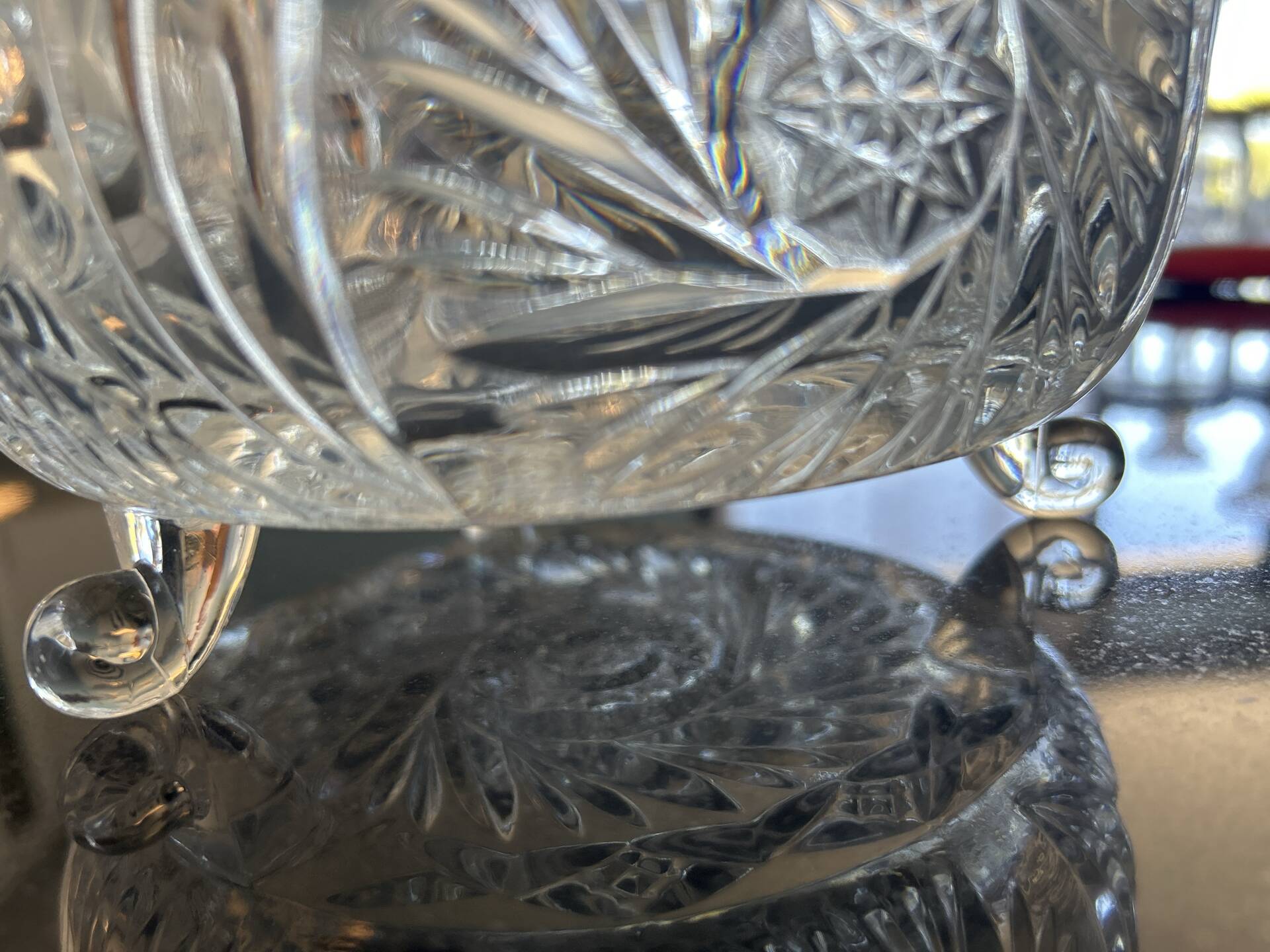 Cut glass compote on feet