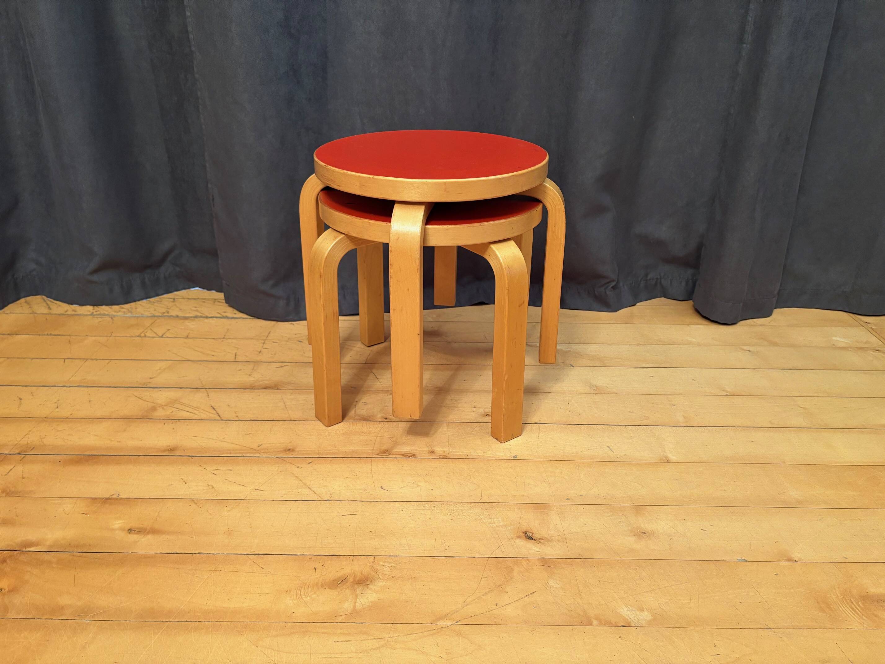 Pair of NE60 stools designed by Alvar Aalto, Artek, Finland, 1980s