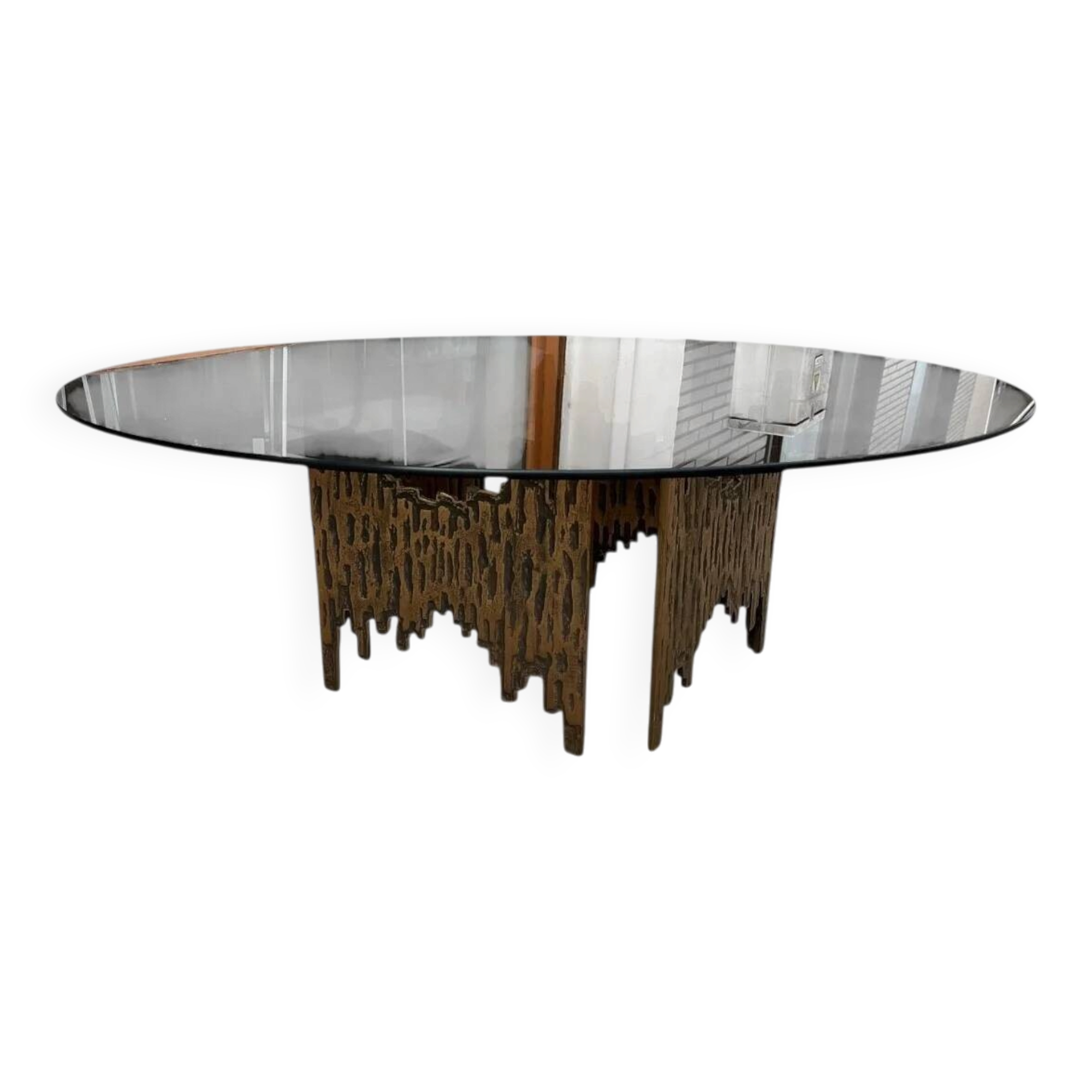 Brutalist handmade coffee table with glass top