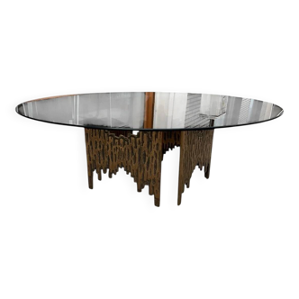 Brutalist handmade coffee table with glass top