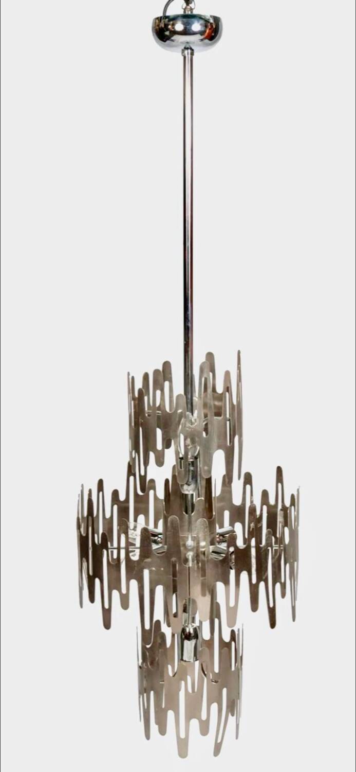 Brutalist stainless steel candlestick, France 1970