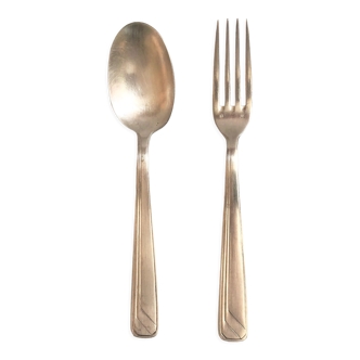 Set of 2 silver metal cutlery with punches