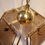 70s painted smoked glass and brass hanging lamp