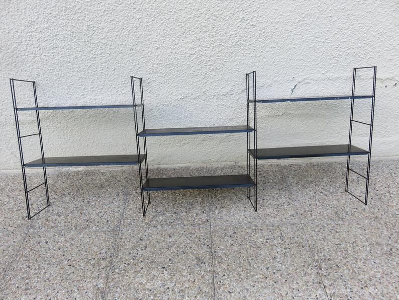 Etagère string, modulable en métal laqué noir années 50/60