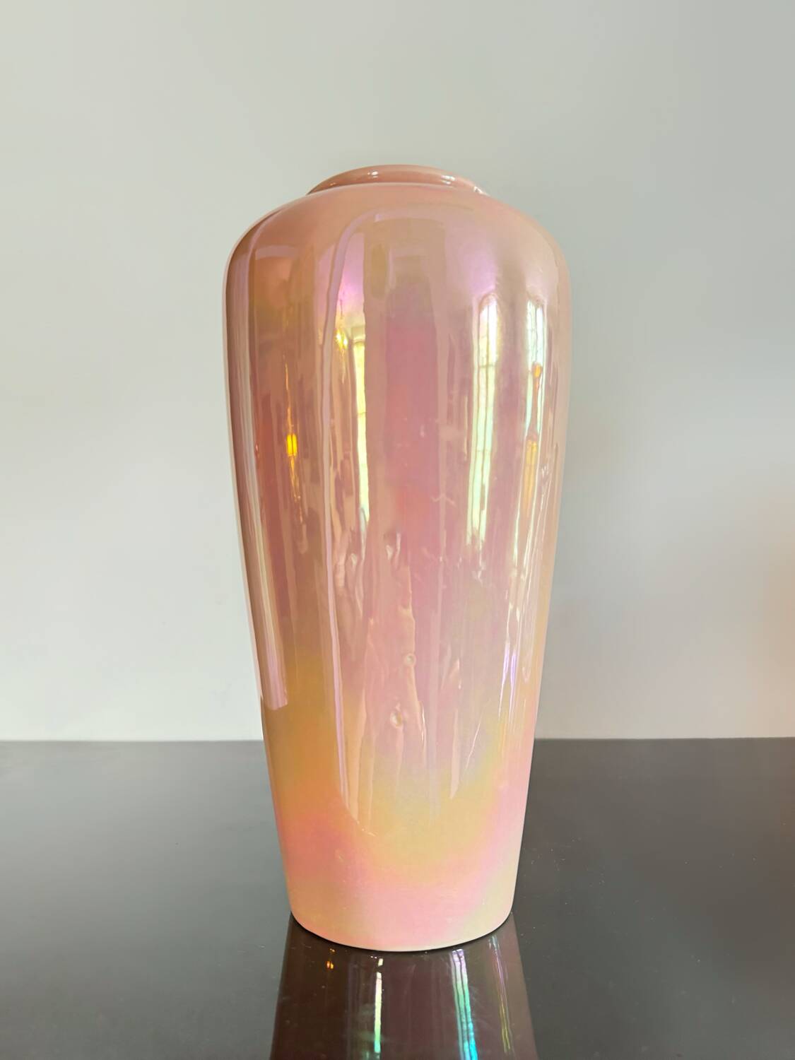 Iridescent pink ceramic vase from the 70s