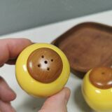 Petit ensemble de table suédois en céramique et bois, années 1980