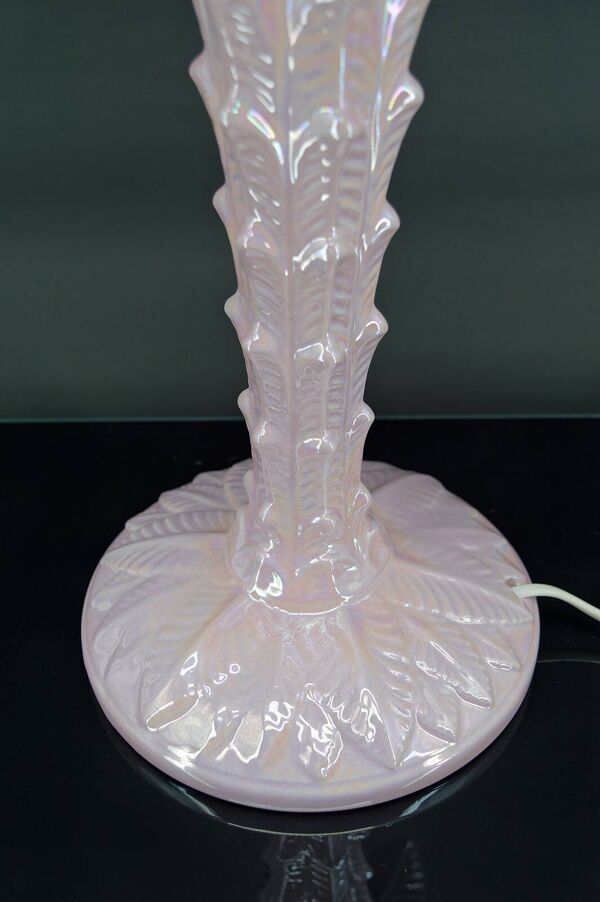 Lampe Palmier en céramique rose nacrée, Italie, circa 1960