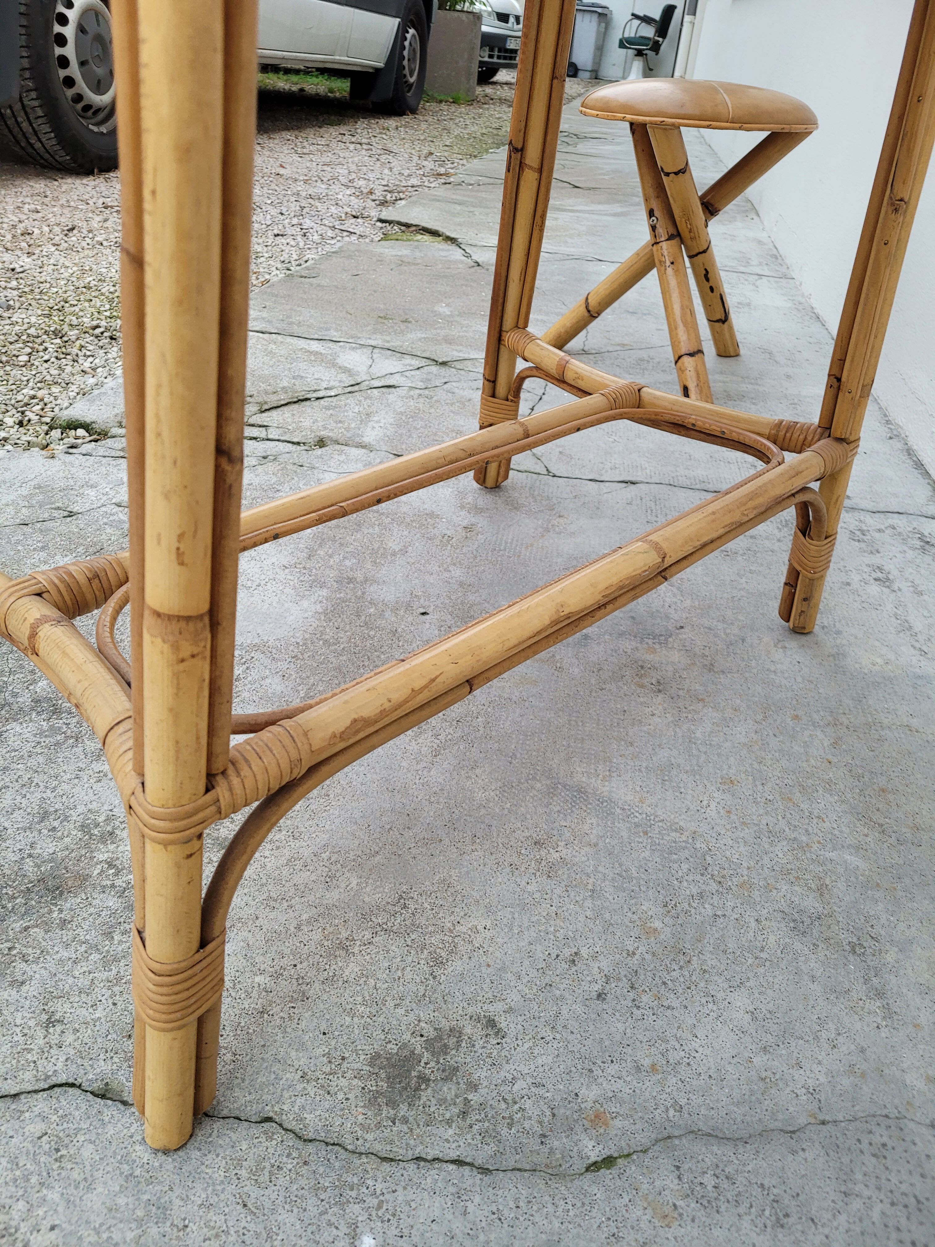 1950 vintage rattan dressing table with sun mirror