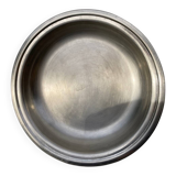 Round silver-plated metal serving dish with hallmark