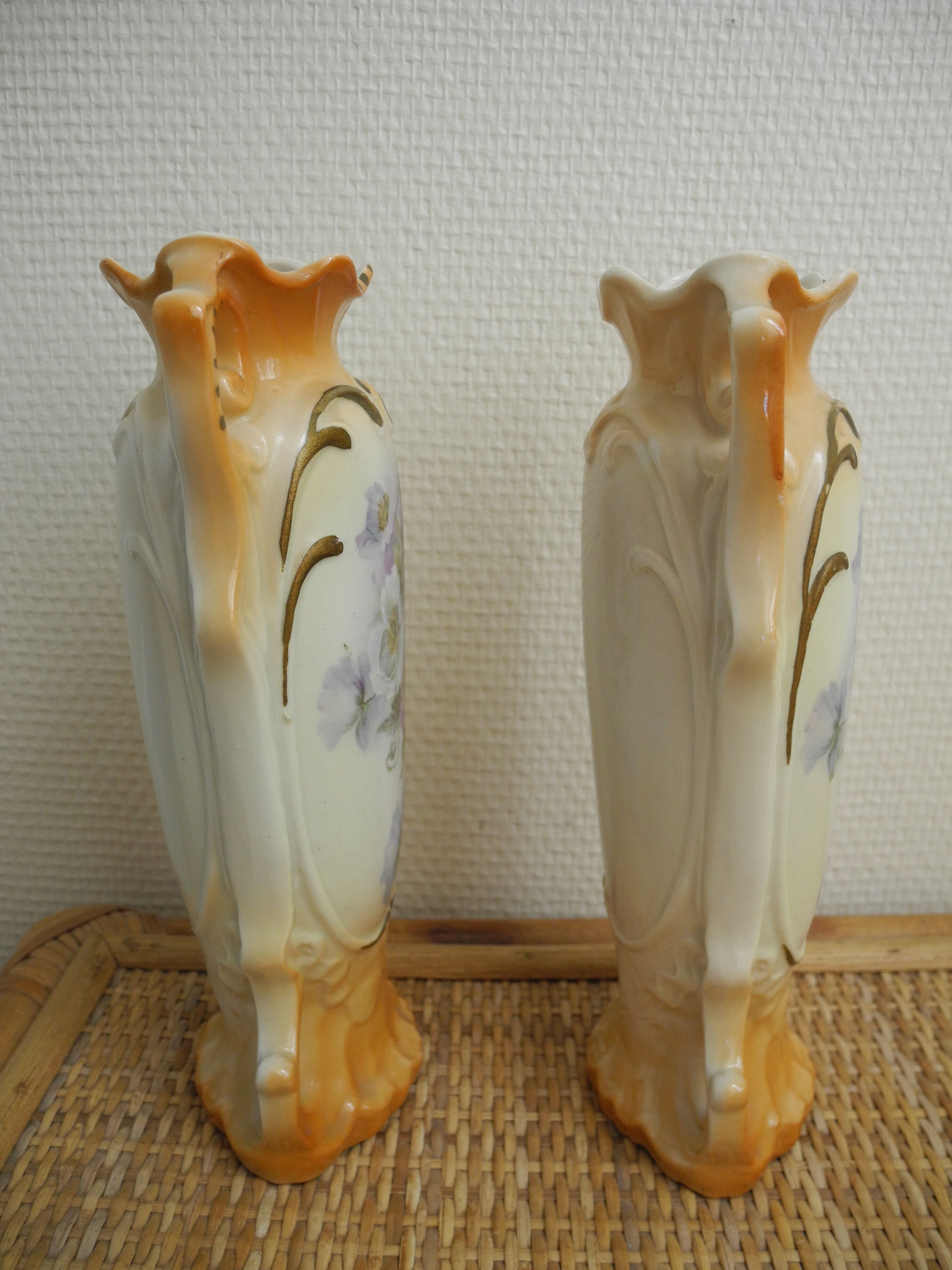 Pair of antique shabby chic decorative vases