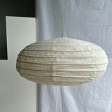Suspension in rattan and natural japanese linen lantern shape h70 d50